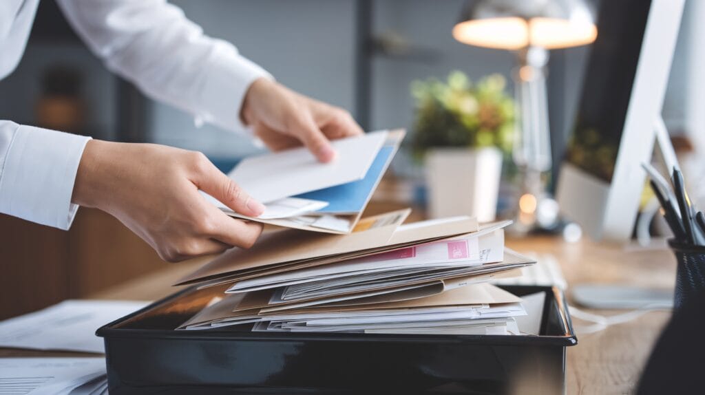 A business person handling papers for work