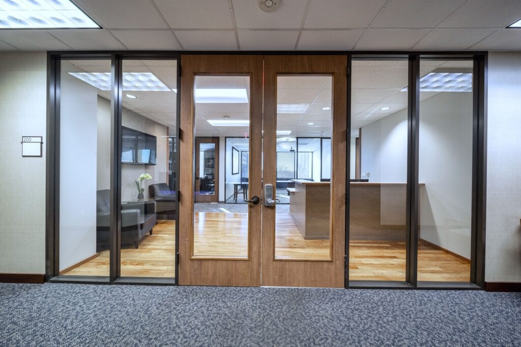 entrance to office and workspace, administrative desk